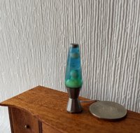 1:12 Dollhouse miniature Handcrafted retro lava lamp Battery operated LED table lamp MCM style with external wires - blue resin