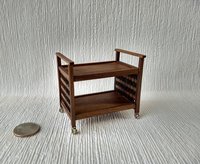 RESERVED 1:12 Dollhouse Mid-century styled TV cart in solid walnut MCM bar cart or tea trolley