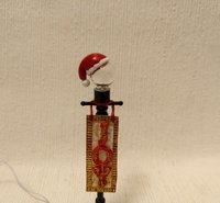 1:12 Dollhouse miniature lawn light JOY sign with Santa hat on lighted glass globe Holiday decor with external wires