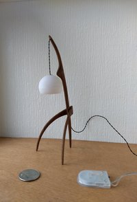 RESERVED 1:12 dollhouse miniature mid-century style floor lamp with sculptural tripod legs in solid walnut Battery operated miniature LED lamp