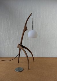 RESERVED 1:12 dollhouse miniature mid-century style floor lamp with sculptural tripod legs in solid walnut Battery operated miniature LED lamp