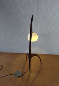 RESERVED 1:12 dollhouse miniature mid-century style floor lamp with sculptural tripod legs in solid walnut Battery operated miniature LED lamp