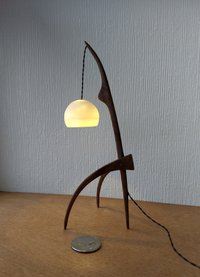 RESERVED 1:12 dollhouse miniature mid-century style floor lamp with sculptural tripod legs in solid walnut Battery operated miniature LED lamp