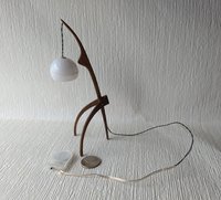 1:12 dollhouse miniature mid-century style floor lamp with sculptural tripod legs in solid walnut Battery operated miniature LED lamp