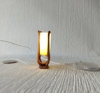 RESERVED 1:12 dollhouse miniature mid-century styled table lamp with sculptural frame made from solid cherry wood Battery operated LED light
