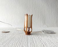 RESERVED 1:12 dollhouse miniature mid-century styled table lamp with sculptural frame made from solid cherry wood Battery operated LED light
