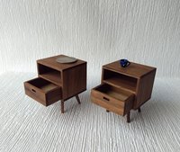 1:12 dollhouse miniature mid-century style night stand or end table made from solid walnut MCM side able Each has one working drawer Price is for EACH unit