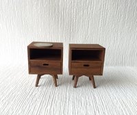 1:12 dollhouse miniature mid-century style night stand or end table made from solid walnut MCM side able Each has one working drawer Price is for EACH unit