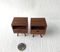 1:12 dollhouse miniature mid-century style night stand or end table made from solid walnut MCM side able Each has one working drawer Price is for EACH unit