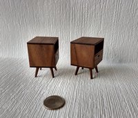 1:12 dollhouse miniature mid-century style night stand or end table made from solid walnut MCM side able Each has one working drawer Price is for EACH unit