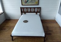 1:12 dollhouse mid-century modern platform bed with fitted mattress Walnut headboard and frame with MDF slat platform