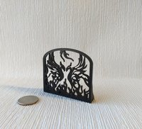 1:12 Dollhouse black fireplace screen with rising phoenixes Faux wrought iron single panel fireplace screen Black finish