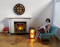 1:12 Dollhouse handcrafted electric infrared heater Mini space heater Battery operated radiant heater walnut casing Radiant light NO heat