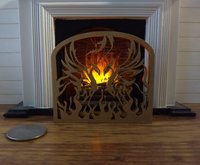 1:12 Dollhouse golden fireplace screen with rising phoenixes Faux wrought iron single panel fireplace screen Goldem finish