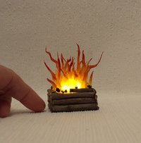 RESERVED 1:12 Dollhouse realistic light up firelogs with flickering flames Battery operated lit logs 1 unit