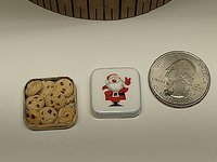 1:12 Dollhouse miniature holiday tin cookies with Santa Claus on lid Choco chips and butter cookies in Christmas tin Cookies in tin box gift