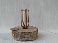 1:12 dollhouse miniature mid-century styled table lamp with sculptural frame made from solid cherry wood Battery operated LED light