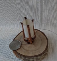 1:12 dollhouse miniature mid-century styled table lamp with sculptural frame made from solid cherry wood Battery operated LED light