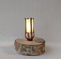 1:12 dollhouse miniature mid-century styled table lamp with sculptural frame made from solid cherry wood Battery operated LED light