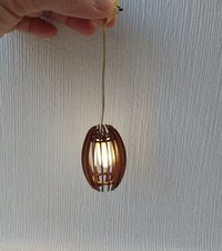 1:12 dollhouse battery operated walnut chandelier Mid century inspired oval shaped ceiling light