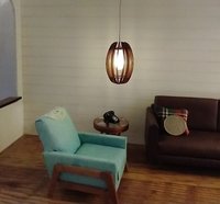 1:12 dollhouse battery operated walnut chandelier Mid century inspired oval shaped ceiling light