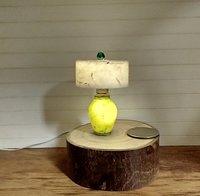 1:12 Dollhouse table lamp white drum shade and light up green vase Battery operated minaiture LED lamp with external wires