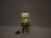 1:12 Dollhouse table lamp white drum shade and light up green vase Battery operated minaiture LED lamp with external wires