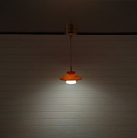1:12 dollhouse pendant light in Danish mid century style Orange pendant light with translucent inner white shade to diffuse light
