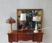 1:12 Dollhouse table lamp with translucent shade covered with handmade paper Battery operated minaiture LED console lamp with external wires