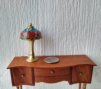 1:12 dollhouse handcrafted faux stained glass table lamp Battery operated miniature LED lamp Tiffany style lamp with external wires