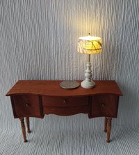 1:12 Dollhouse table lamp with translucent shade covered with handmade paper Battery operated minaiture LED console lamp with external wires