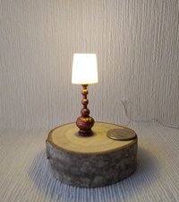 1:12 Dollhouse table lamp with white shade Battery operated minaiture LED console lamp with external wires