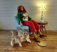 OOAK needle felted tabby cat for 1:12 dollhouse