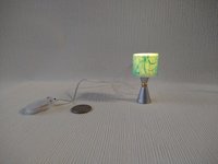 1:12 dollhouse atomic style table lamp teal shade with double cones and orb center Battery operated mid-century inspired table lamp Price is for One unit