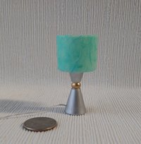 1:12 dollhouse atomic style table lamp teal shade with double cones and orb center Battery operated mid-century inspired table lamp Price is for One unit