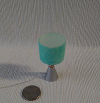 1:12 dollhouse atomic style table lamp teal shade with double cones and orb center Battery operated mid-century inspired table lamp Price is for One unit