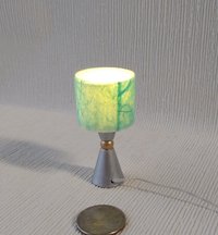 1:12 dollhouse atomic style table lamp teal shade with double cones and orb center Battery operated mid-century inspired table lamp Price is for One unit