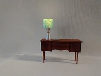 1:12 dollhouse atomic style table lamp teal shade with double cones and orb center Battery operated mid-century inspired table lamp Price is for One unit