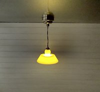 1:12 dollhouse miniature yellow pendant light with white inner shade Battery operated mid-century inspired ceiling light MCM styled light