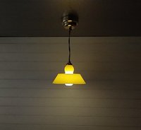 1:12 dollhouse miniature yellow pendant light with white inner shade Battery operated mid-century inspired ceiling light MCM styled light
