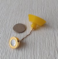 1:12 dollhouse miniature yellow pendant light with white inner shade Battery operated mid-century inspired ceiling light MCM styled light