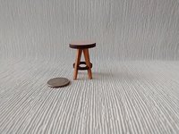 1:12 Dollhouse bath stool with pink laminate seat and solid cherry legs