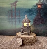 RESERVED Dollhouse miniature Japanese style stone lantern light Battery operated faux stone lantern no external wires