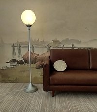 RESERVED 1:12 Dollhouse battery operated globe floor lamp Mid-century styled globe lamp White orb floor lamp