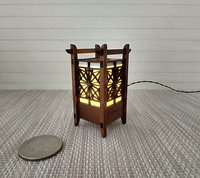 RESERVED 1:12 Dollhouse miniature kumiko style table or floor lamp Battery operated Japanese style lantern lamp on external wires