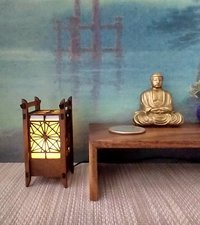 RESERVED 1:12 Dollhouse miniature kumiko style table or floor lamp Battery operated Japanese style lantern lamp on external wires
