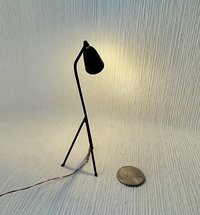 1:12 Dollhouse mid-century styled floor lamp Black tripod floor lamp Battery operated LED lamp with external wires
