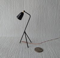 1:12 Dollhouse mid-century styled floor lamp Black tripod floor lamp Battery operated LED lamp with external wires