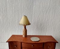 RESERVED 1:12 dollhouse mid-century styled table lamp cork vase laced shade Battery operated MCM dollhouse table lamp