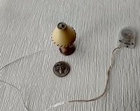 RESERVED 1:12 dollhouse mid-century styled table lamp cork vase laced shade Battery operated MCM dollhouse table lamp